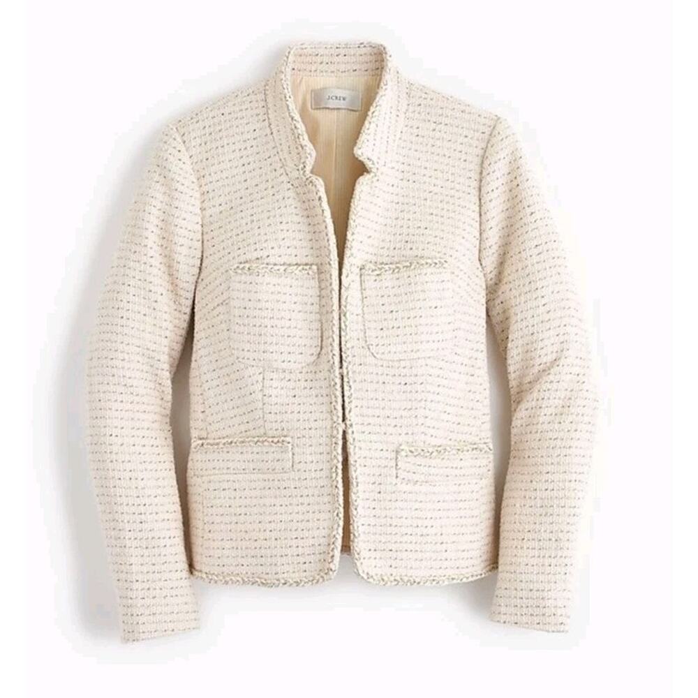 J. Crew Factory Cream Tweed Collarless Blazer